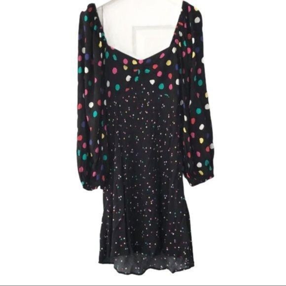 Black Polka Dot 70's Long Sleeve Mini Swing Dress - Picture 5 of 10